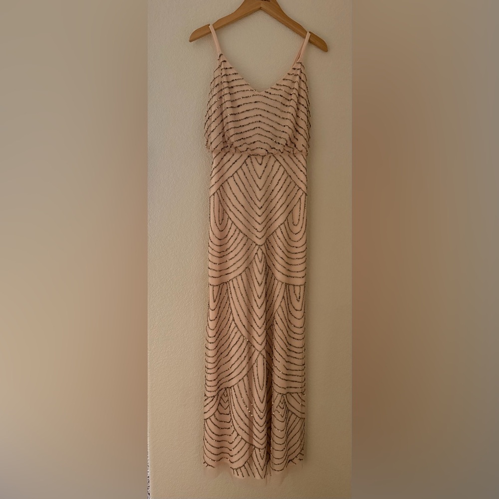 ADRIANNA PAPELL Art Deco Beaded Blouson Gown Dress